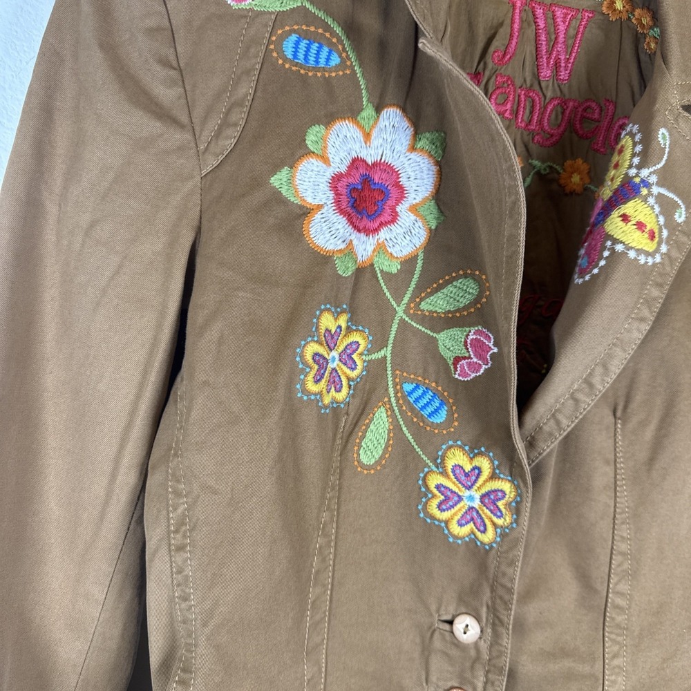 Johnny Was JW Los Angeles Tan Embroidered Western Cut Jacket Womens Sz Medium - Picture 4 of 13